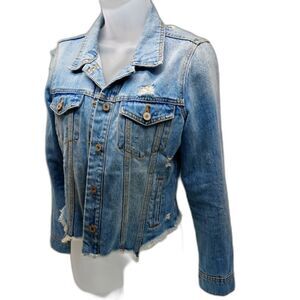 KanCan Light Wash Distressed Estilo/ Crop  4 Pocket Denim Jacket. Woman's XS....